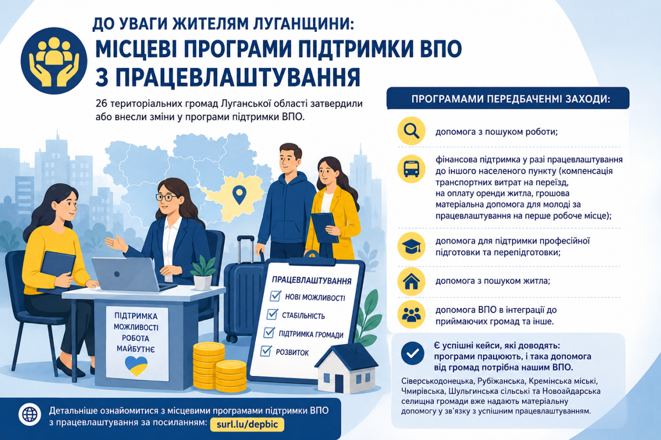 До уваги жителям Луганщини: місцеві програми підтримки ВПО зпрацевлаштування