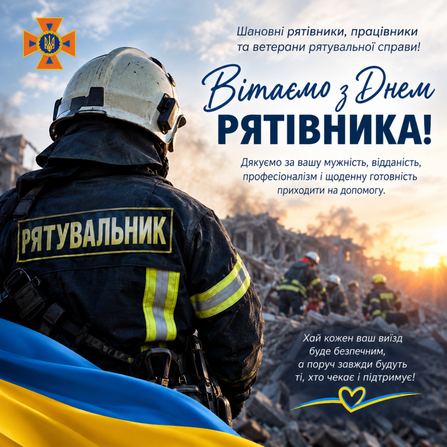 Шановні рятівники, працівники та ветерани рятувальної справи! Щиро вітаємо вас із Днем рятівника!