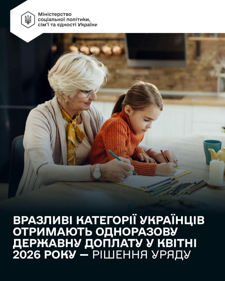 Кабінет Міністрів України ухвалив рішення про виплату у квітні одноразової цільової доплати у розмірі 1 500 гривень для пенсіонерів та людей, які отримують соціальну допомогу