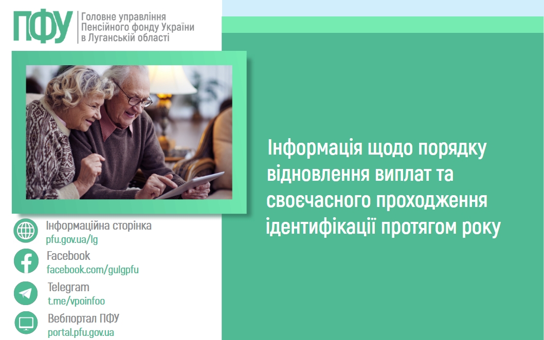 ІНФОРМАЦІЯ ЩОДО ПОРЯДКУ ВІДНОВЛЕННЯ ВИПЛАТ ТА СВОЄЧАСНОГО ПРОХОДЖЕННЯ ІДЕНТИФІКАЦІЇ ПРОТЯГОМ РОКУ
