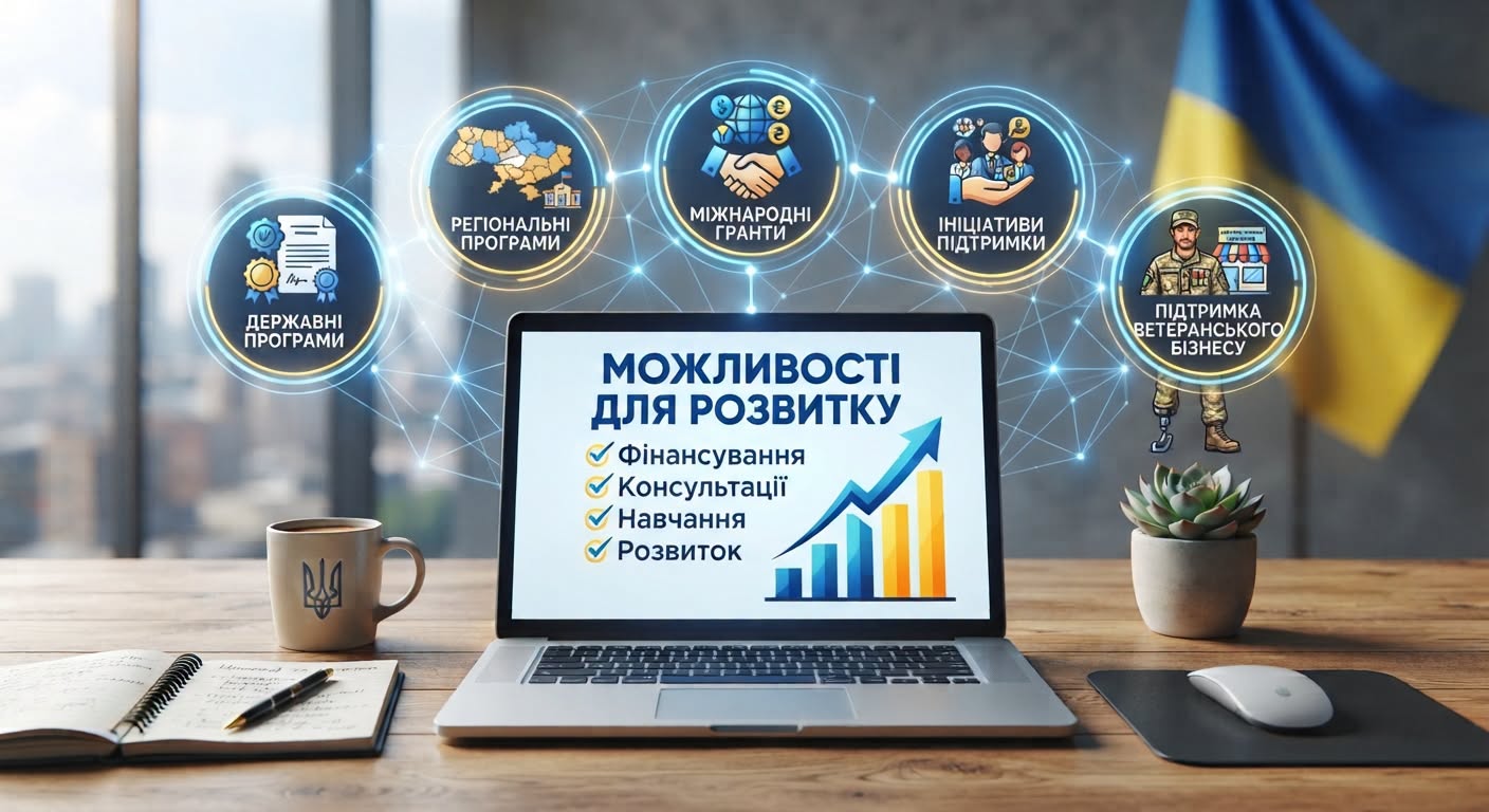 Перелік державних/регіональних програм, грантів від міжнародних партнерів, ініціатив підтримки бізнесу, у тому числі ветеранського