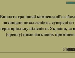 Особи, які захищали незалежність, суверенітет та територіальну цілісність України, мають право на виплату грошової компенсації за найм (оренду) житлових приміщень.