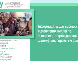 ІНФОРМАЦІЯ ЩОДО ПОРЯДКУ ВІДНОВЛЕННЯ ВИПЛАТ ТА СВОЄЧАСНОГО ПРОХОДЖЕННЯ ІДЕНТИФІКАЦІЇ ПРОТЯГОМ РОКУ