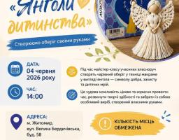 КУ «Центр надання соціальних послуг» Білокуракинської СТГ запрошує дітей та дорослих м. Житомир на творчий майстер-клас «Янголи дитинства»