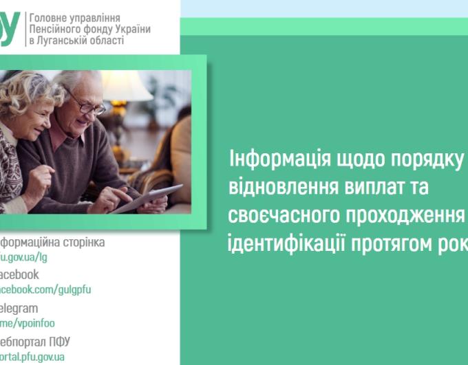 ІНФОРМАЦІЯ ЩОДО ПОРЯДКУ ВІДНОВЛЕННЯ ВИПЛАТ ТА СВОЄЧАСНОГО ПРОХОДЖЕННЯ ІДЕНТИФІКАЦІЇ ПРОТЯГОМ РОКУ